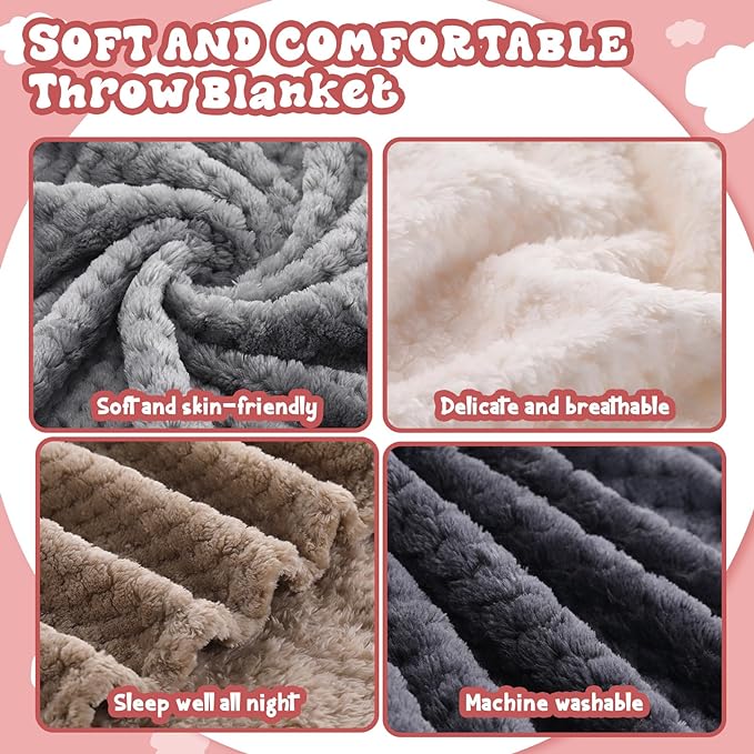 Newwiee 4 Pcs Fleece Throw Blanket, 3D Waffle Textured,Neutral Color | Soft Lightweight Set for Couch Bed Sofa, Warm Winter Throws, No Shedding Pilling, Flannel Waffle Texture, 50x60 Inch