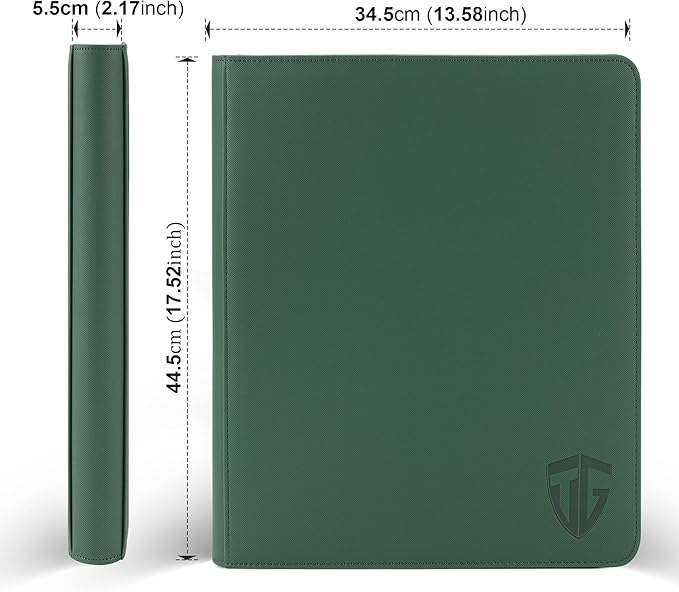 16 Pockets Trading Card Zipper Binder for 1000+ Cards| Secure Side Loading Pockets | Trading Card Album Folder | Compatible with YuGiOh, MTG,Sports Cards (Dark Green 16)