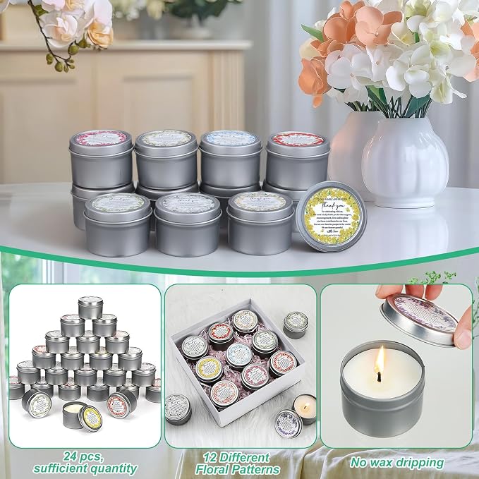 Nuanchu 24 Pack Wedding Favor for Guest Wedding Scented Candles Gift Set 2oz Eid Mubarak Candle for Her Him Natural Soy Wax Jar Long Lasting Aromatherapy Gift Bulk for Bridal Shower Rustic Party Favor