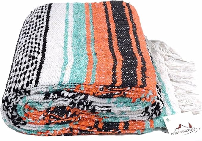 Open Road Goods Bulk Falsa Blankets - Handwoven Authentic Mexican Falsa - Great for Weddings, Yoga, Beach, Picnics, or Mexican Throw! (Mint/Orange, 15 Pack)