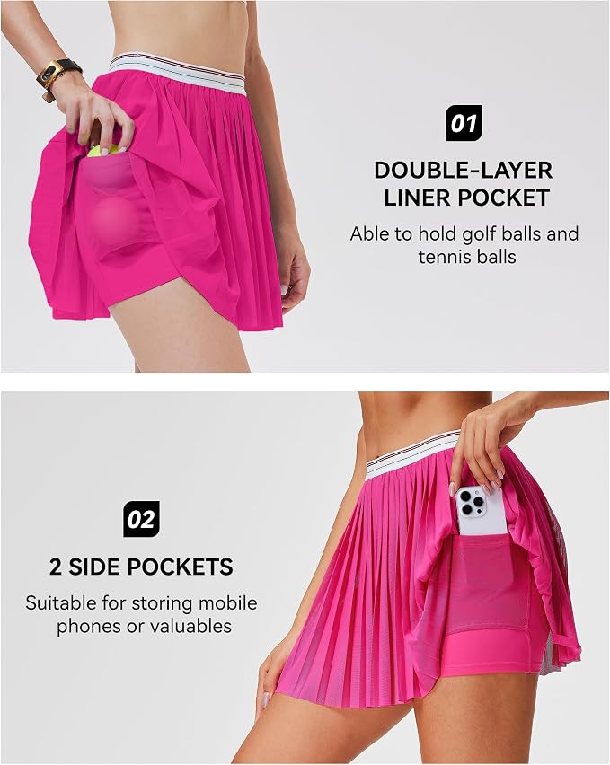 Mudere 2 Piece Golf Outfits for Women Tennis Skirt Set Built-in Shorts | Deep V-Neck Lapel, Silky Breathable High Stretch Fabric, Side Pockets, Activewear, Athletic Wear