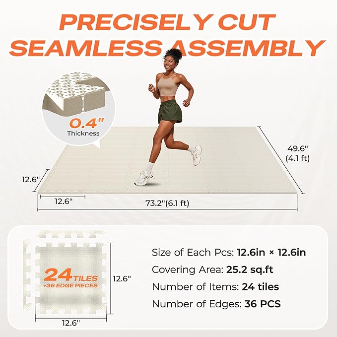 SUPERJARE Gym Floor Mats, EVA Foam Puzzle Exercise Mats, Interlocking Floor Mats, Cushioned Foam Floor Tiles, Gym Flooring Workout Mat for Home Gym, Playroom, Garage, 12.6"x12.6"x0.4"
