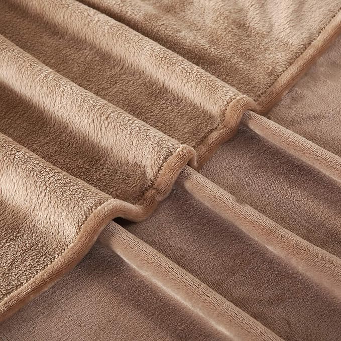 TASTHROW Large Flannel Fleece Throw Blanket, 60×80 Inch - Cozy Lightweight Thick Blanket - All Seasons Suitable for Women, Men and Kids (Light Coffee)