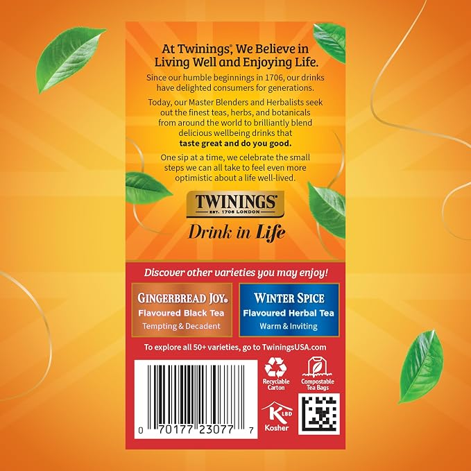Twinings Christmas Black Tea Individually Wrapped Bags, 20 Count (Pack of 6), Aromatic Cinnamon & Clove, Caffeinated, Enjoy Hot or Iced, 120 Teabags