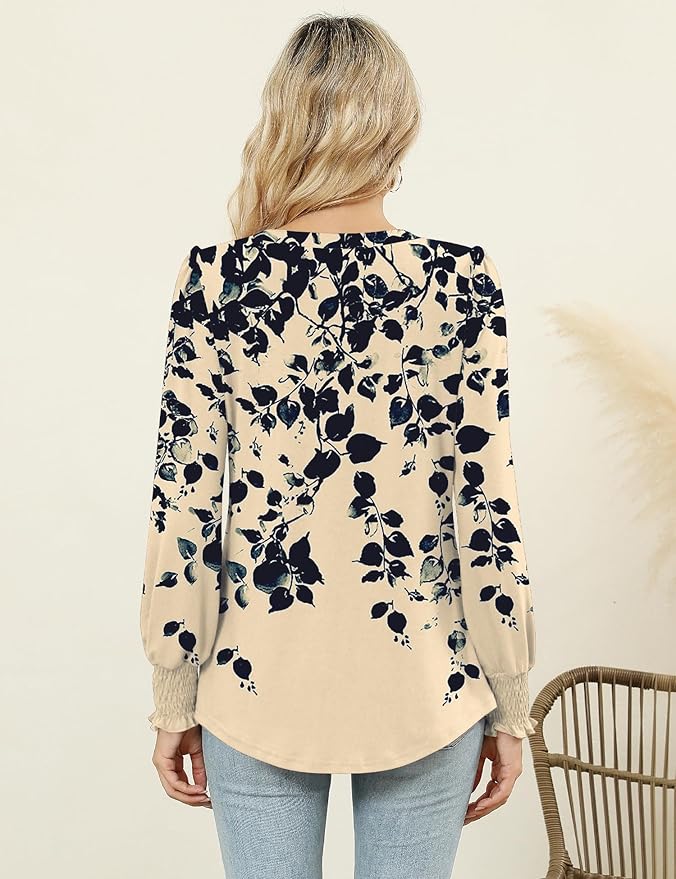 LOMON Womens Tops Dressy Casual Pleated Ruffle Long Sleeve Tunics Tops to Wear with Leggings V Neck Work Blouse