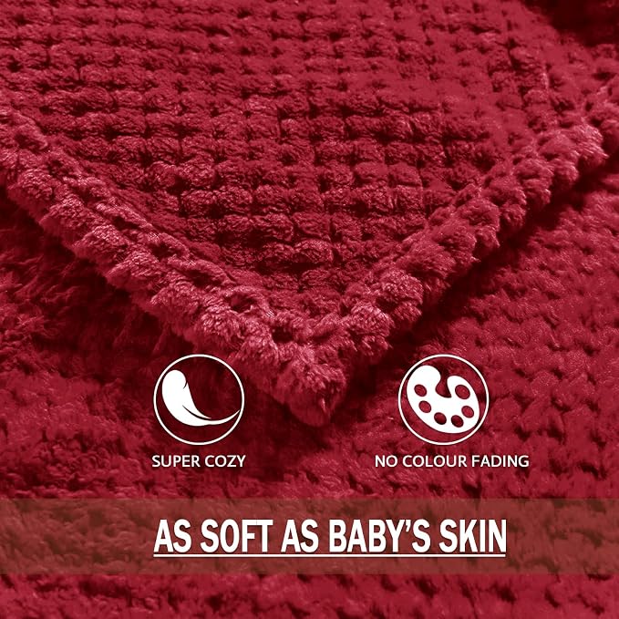 Exclusivo Mezcla Large Waffle Fleece Throw Blanket for Couch, Deep Red | Lightweight Soft Blanket for Sofa, Bed, Living Room, Plush Fluffy Throw for Home Decor, Travel, All Season, 50x70 Inches