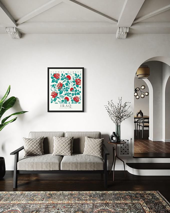 Iraq, Red Rose Art Print Poster, Flower Market Wall Art, Floral Artwork Decor for Bedroom, Kitchen, Bathroom, Livingroom Decoration 52 (Iraq, Red Rose, 36"L x 24"W, Unframed)