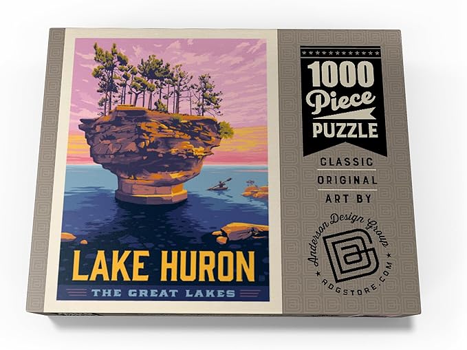 MyPuzzle Great Lakes: Lake Huron, Vintage Poster - Premium 1000 Piece Jigsaw Puzzle for Adults