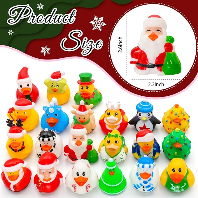 30 Pack Christmas Rubber Ducks-2.3 Inch Bulk Floater Ducks for Ducking Assortment Rubber Duckies for Kids Baby Bath Toys,Birthday Gifts Party Favors Summer Beach Pool Activity Toys