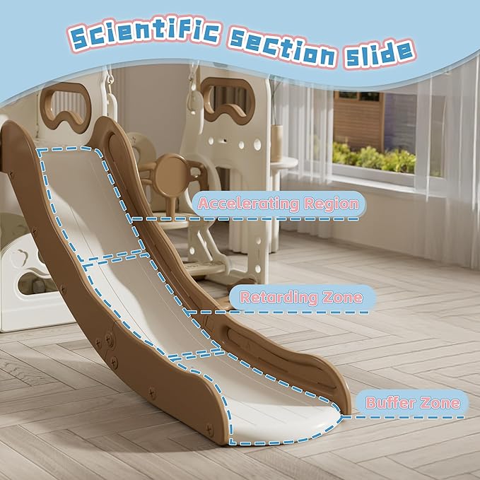 6-in-1 Toddler Slide Playground Set with Swing, Kids Slide with Climber,Basketball Hoop, Telescope and Storage Space, Slide for Toddlers Outdoor & Indoor Playground