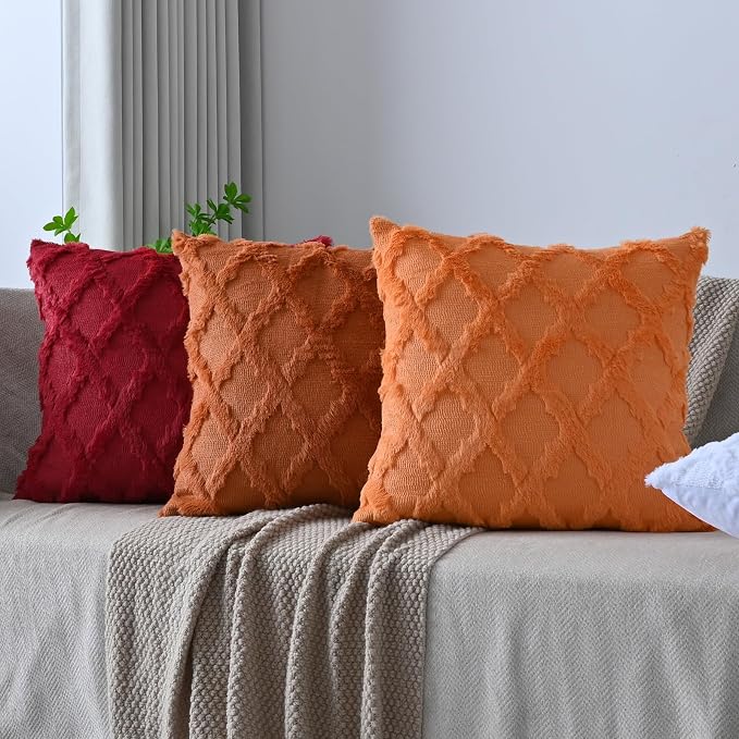 Set of 2 Soft Moroccan Throw Pillow Covers 12x20 Inch Plush Boho Decorative Pillow Cover Accent Cushion Case for Couch Sofa Bed, Burgundy