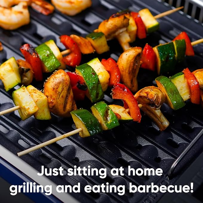 Indoor Grill CUSIMAX Electric Smokeless Grill Portable Korean BBQ, Blue | with Turbo Smoke Extractor Technology, Adjustable Temperature, Non-stick Removable Plate, Tempered Glass Lid, Great for Party