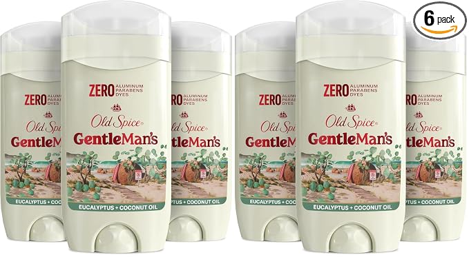 Old Spice GentleMan's Aluminum Free Dry Feel Deodorant for Men,24/7 Lasting Freshness,Gentle on Skin with Skin Conditioners,Eucalyptus + Coconut Oil Scent,3.0 oz,(Pack of 6)