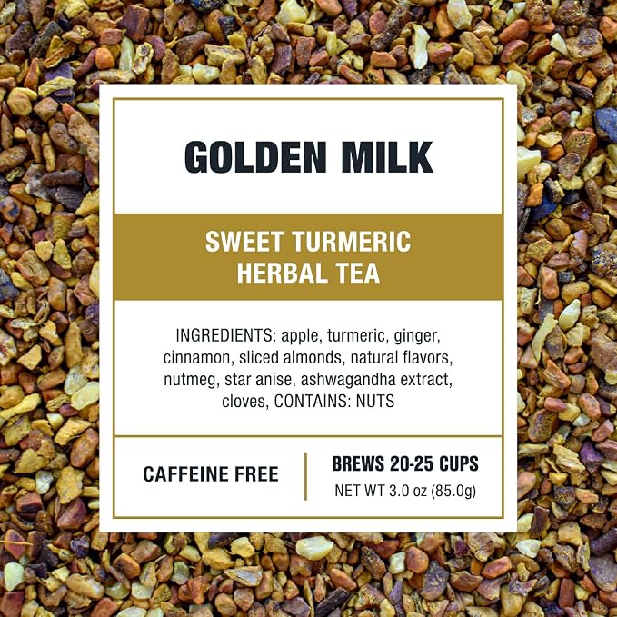 Tiesta Tea - Golden Milk, Loose Leaf, Sweet Turmeric Herbal Tea, Non-Caffeinated Herbal Blend, Makes Hot or Iced Up to 20-25 Cups, 3oz Resealable Pouch