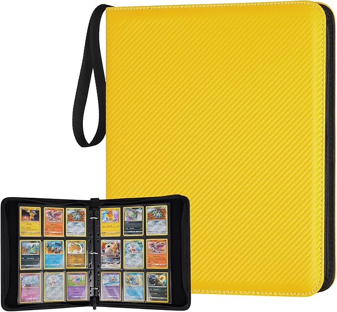 GERMUN 9 Pocket Card Binder, Premium Zip Trading Card Binder, 720 Double Sided Pocket PU Card Collection Binder, Collector Card Album, Card Folder for MTG, TCG, Sports Cards, Game Cards (yellow)