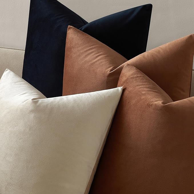 22x22 Decorative Velvet Throw Pillow Covers Set of 2 for Couch,Mocha Mousse | Soft Cushion Cases with Invisible Zipper for Modern Sofa Bed Living Room Bedroom Home Decor