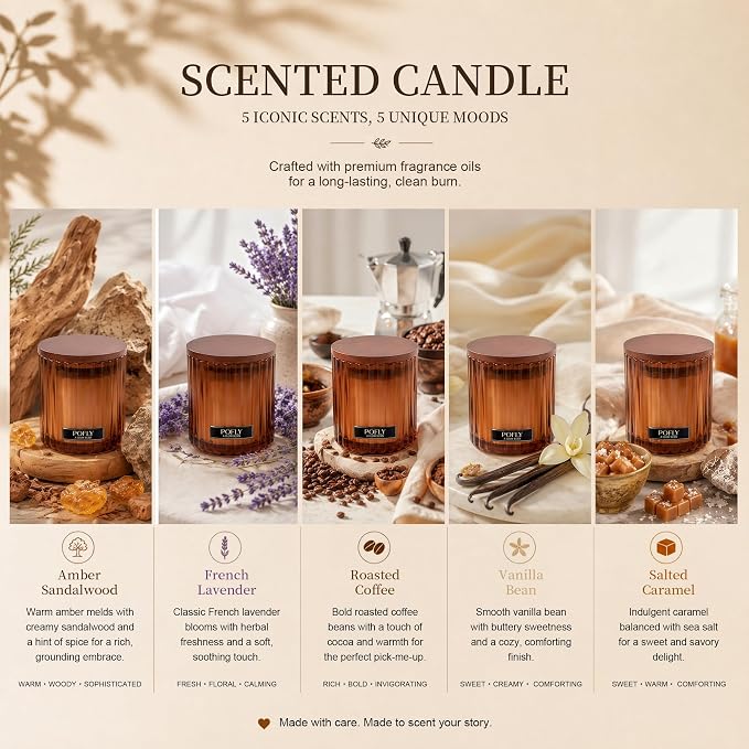 Salted Caramel Scented Candle with Crackling Wood Wick, Hand Poured Soy Wax Candle, Long Lasting Aromatherapy Candle for Home, Housewarming Gifts New Home, 5.29 Oz