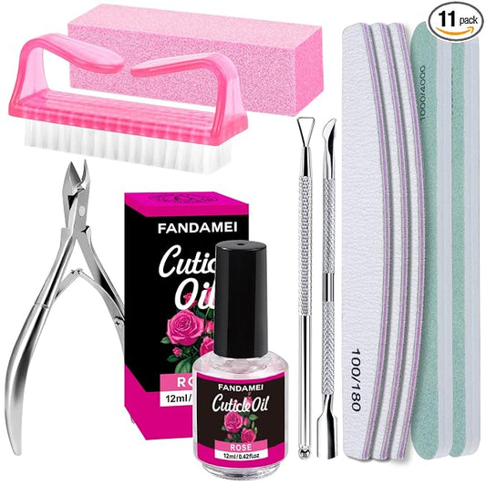 FANDAMEI Nail Files and Buffers, Manicure Tools Nail Care Kit with Nail File, Nail Buffer Block, Cuticle Care for Women with Nippers, Pusher Peeler. Cuticle Oil and Nail Prep Kit.