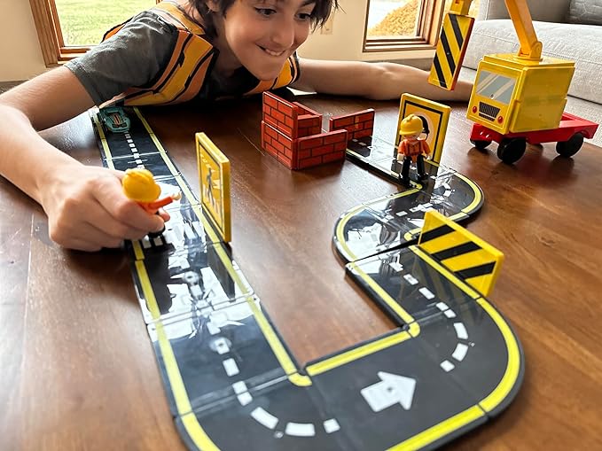 Magnetic Road & Construction Set with Crane – 36-Piece STEM Building Tiles for Kids Ages 3-7, Montessori Learning Toy with Workers & Car