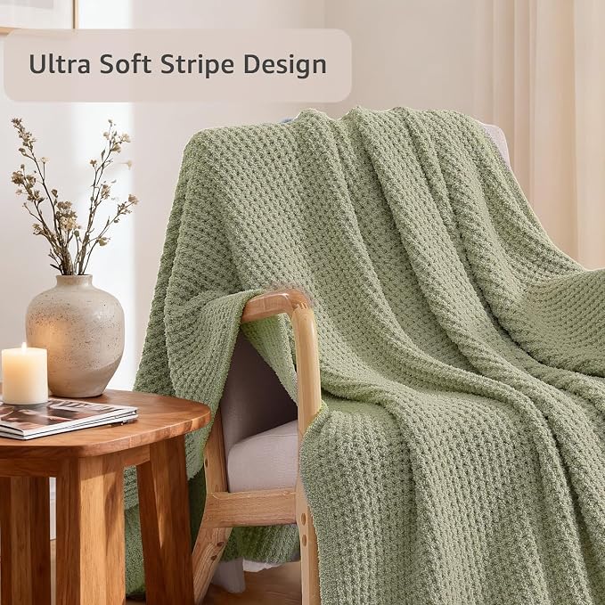 Soft Throw Blanket for Couch-Cozy Reversible Knitted Blankets | Lightweight Warm Fluffy Decor for Women, Mom, Her & Girls, Sofa, Chair, Bed, 50x60in, Pineapple Stitch,Sage Green
