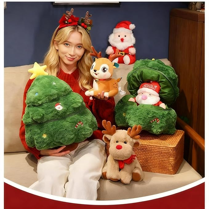 Christmas Tree Topper Elk & Cute Santa Claus Doll - Unique Christmas Holiday Decorations, Surprise Plush Toy for Friends & Children (C)
