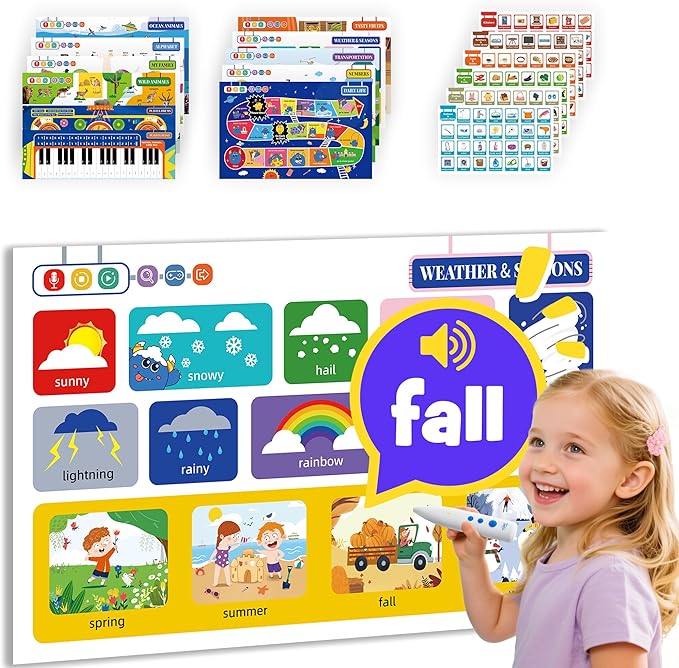 TEKFUN Learning Toys for 3 Year Old,Toddler Educational Posters with Talking Pen,ABC Learning Sight Word Games for Toddlers 2-4 Years,Learn to Read Toys with Sensory Stickers