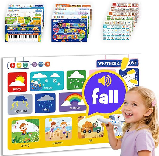 TEKFUN Learning Toys for 3 Year Old,Toddler Educational Posters with Talking Pen,ABC Learning Sight Word Games for Toddlers 2-4 Years,Learn to Read Toys with Sensory Stickers