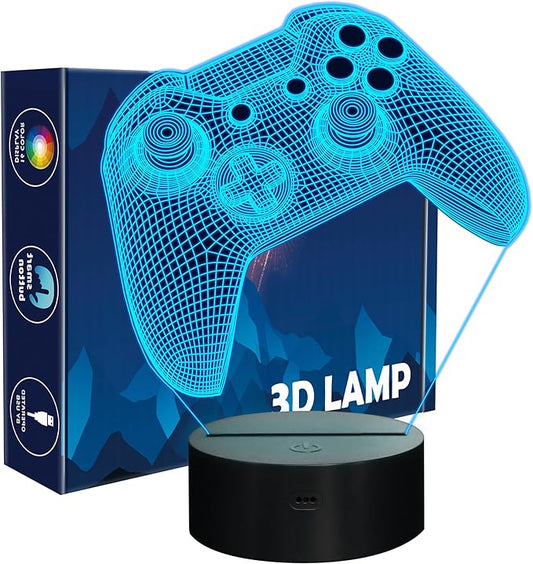Gamer Gift, 3D Illusion Lamp, Gaming Night Light with 16 Colors Remote and Touch Control Dimmable- Perfect for Men's Game Room Decoration, Boys' Kids Room, Birthday Gift