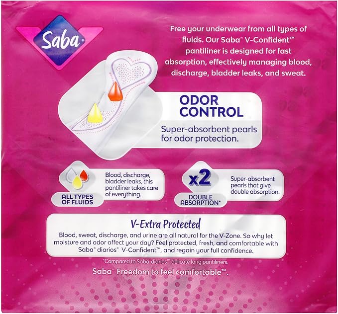 SABA V-Confident Long Daily Liner Panty Liners, Extra Long Protection, 4-Pack of 40 Pads (160 Count)