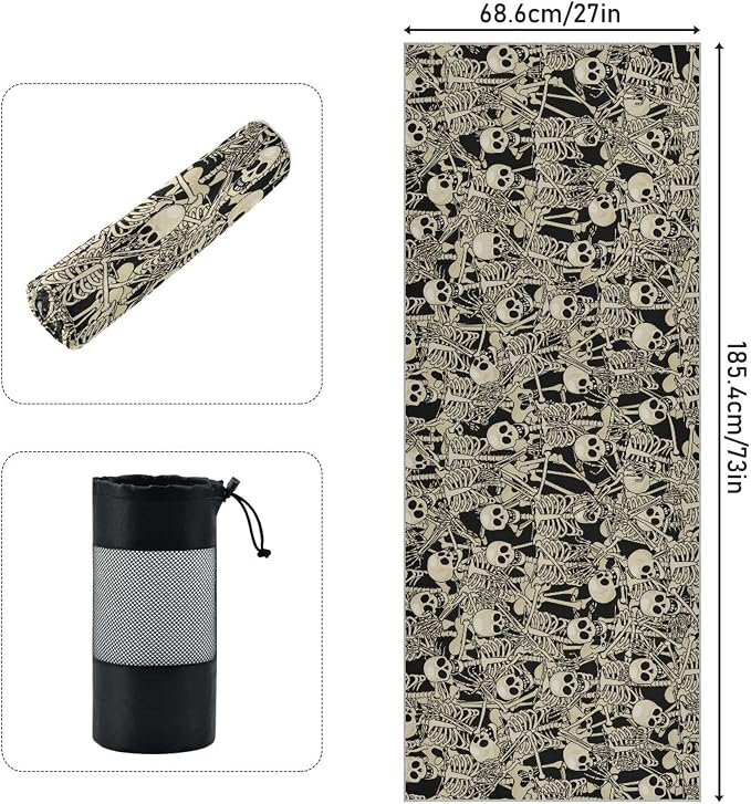 Fun Skull Yoga Mat Towel Non Slip Soft Sweat Absorbent Hot Yoga Mat Towel, for Hot Yoga, Pilates and Workout-73 x 27 Inch