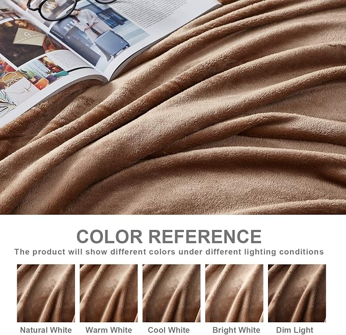 Hansleep Queen Camel Fleece Blanket, Soft Flannel Bed Blanket | Fuzzy Cozy Blanket 90x90 Inches, Multi-use for Bed, Sofa, Couch, Travel, Camping, All Season Warm Lightweight Cover