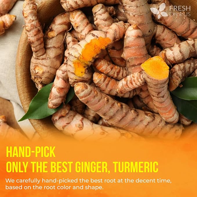 FreshDrinkUS, Premium 135 Ginger Turmeric Tea Bags, 100% Natural Ingredients, Hand-made Blend of Ginger and Turmeric Herbal Tea, Eco-conscious Tea Bags. No Sugar, No Caffeine, No Gluten, Vegan.