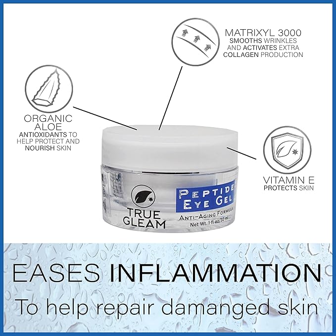 TRUEGLEAM Peptide Anti-Aging Under Eye Collagen Gel for Wrinkles, Bags, Puffiness, and Dark Spots Skin Care Treatment with Aloe Vera, Hyaluronic Acid, Vitamin E, and Peptides.