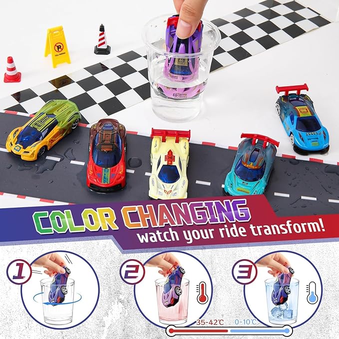 Color Changing Cars Toys Bath Toys for Kids Ages 1-3 4-8 Valentines Day Gifts for Kids Grandkids Pool Water Toys Boys Birthday Valentines Basket Stuffers Car Sensory Die-Cast Toys