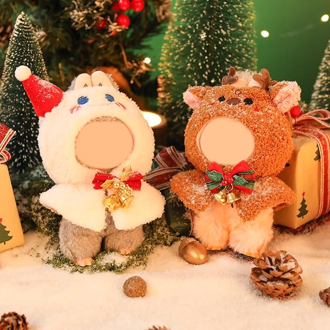 Clothes for Labubu Doll,6.7 Inch Doll Clothing Set - 2 Pieces of Handmade Clothes and Accessories for 17cm Plush Toys - Elk + Snowman Christmas Set