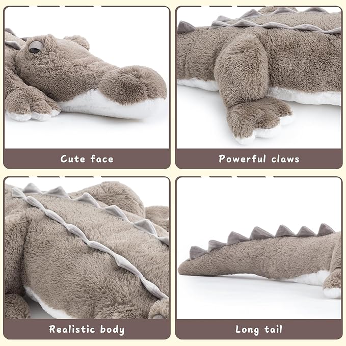 MorisMos 46 inch Giant Alligator Stuffed Animal, Soft Large Alligator Plush Pillow Toy, Big Stuffed Crocodile Gifts for Kids Boys Girls