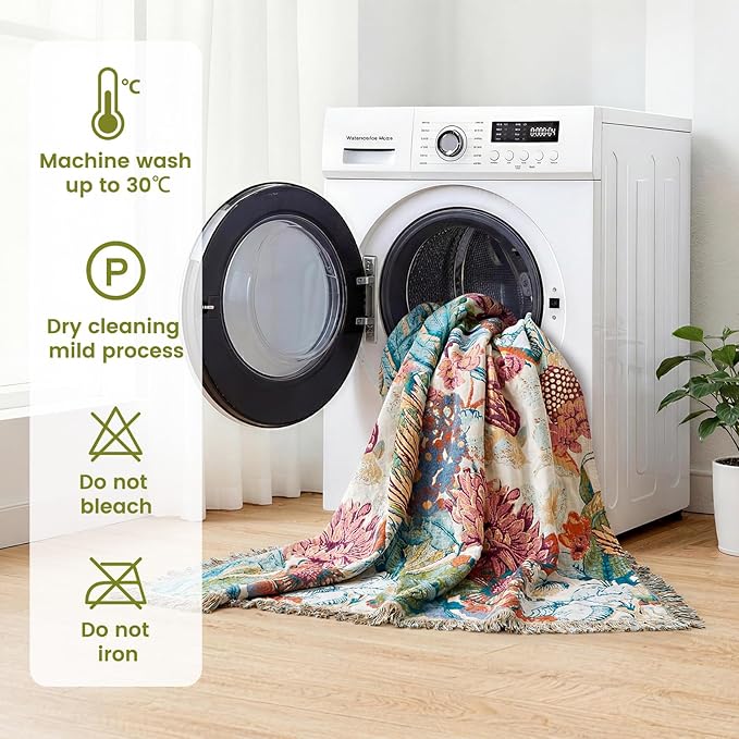 MSGKV Boho Throw Blanket 50"x60" 100% Cotton Floral Muslin Sofa Blanket | Cotton Throw, Muslin Blanket, Summer Breathable, Lightweight Comfort, Farmhouse Home Decor, Chair Throw, Machine Washable