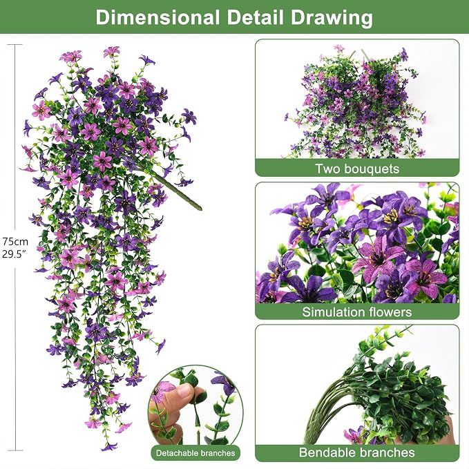 INQCMY Artificial Fake Hanging Flowers Plants for Outdoor Summer Decoration,2 PCS Faux Silk Daisy with Eucalyptus Leaves,UV Resistant Look Real for Outside Home Planter Porch Patio Balcony Yard Decor