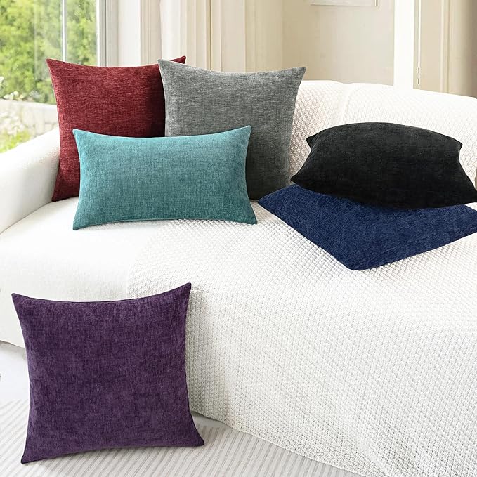 CaliTime Decorative Couch Throw Pillow Covers 20 X 12 Inches Burgundy | Pack of 2, Cozy Chenille Cushion Cases for Sofa Bed Living Room Farmhouse Home