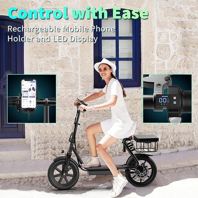 Maxshot Electric Scooter, 8.5" /10" /14" Tire, 16/19/22 Mph Top Speed, 12/16/21/27/28/49/50 Miles Long Range, Folding Escooter for Adults and Kids with Seat Bag, Dual Braking, Dual Suspension, App