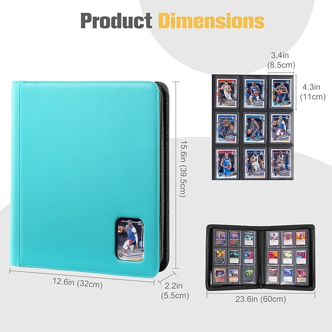 ProCase Top Loader Binder, 9 Pocket Holds 324 Toploaders, Waterproof PU Leather with Non-PVC Pockets for Trading Cards or Sports Cards, Compatible with TCG, MTG in 3"x4" Toploader -Lightblue