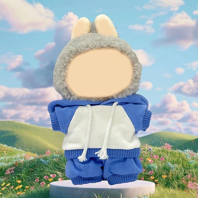 17cm Dolls Clothes,Casual Stylish Hoodies & Pants Doll Outfit Set, Stylish Doll Clothing Accessories for 17cm/15cm-Blue(No Doll)