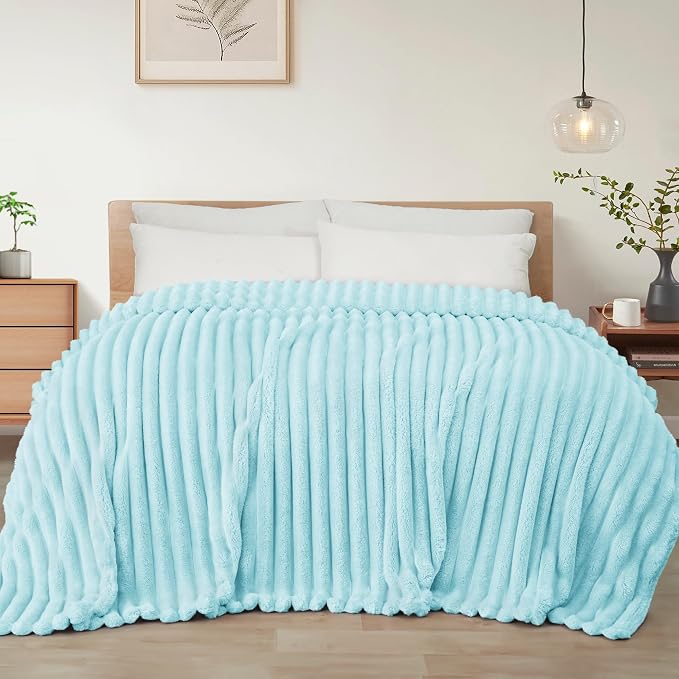 Exclusivo Mezcla Striped Queen Size Fleece Blanket for Bed, Couch, 90"x90" | Soft Breathable Cozy Bed Blankets, Lightweight Plush Fluffy Fuzzy Jacquard Decorative Blankets