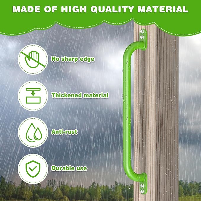 Dolibest 30 Inch Metal Safety Handles, Playground Ladder Handle, Long Grab Handles for Kids Playhouse, Treehouse, Rock Climbing Wall, Swing Set Accessories, Indoor & Outdoor Use (2PCS)-Green