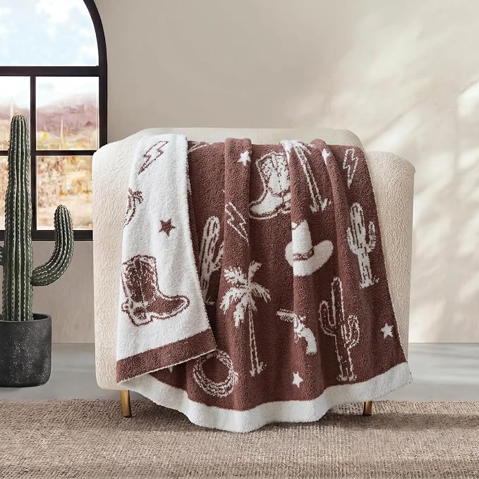 Snuggle Sac Ultra Soft Western Blanket Twin Size - Oversized Reversible Brown Cowgirl Bedding Blanket, Western Pattern Throw Blankets for Bed, Sofa, Couch, 60x80 inches
