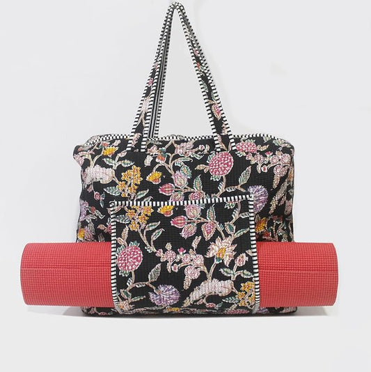 INDIAN CRAFT CASTLE Tote Bag with Yoga Mat Carrier Pocket Carryall Shoulder Bag for Office, Workout, Pilates, Travel, Beach and Gym