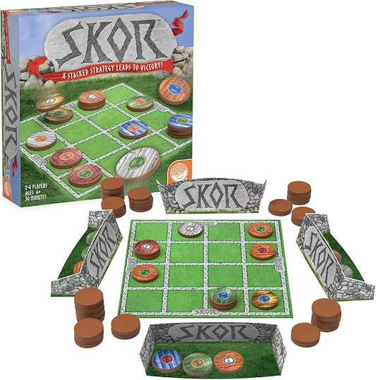 MindWare Skor: A Stacking Strategy Board Game for Kids Ages 6 & Up - Family-Friendly, Color-Matching, Shield-Collecting Games for Families & Classrooms - 2 to 4 Players, 30-Min Playtime