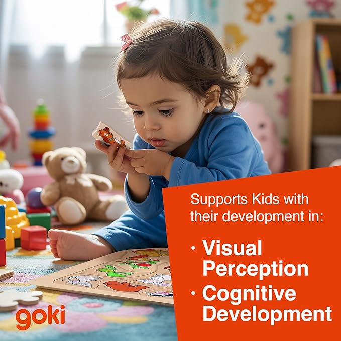 GOKI Chunky Wooden Puzzle for Toddlers 2-4 Montessori Learning Toy - Who Eats What - Educational Toys for 2 Year Old - Ideal Gift for Toddler 9pcs - Designed with Love in Germany