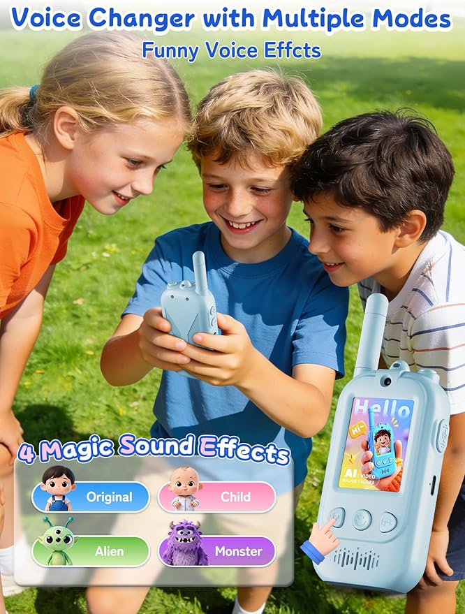 Upgraded Kids Video Walkie Talkies with Real-Time Two-Way Video, No WiFi or App Required, Long Range Outdoor Up to 1600FT, Rechargeable Video Intercom Toy for Boys & Girls Ages 3–12 (Blue & Pink)