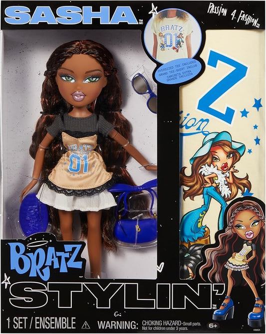 Bratz Stylin' Sasha Fashion Doll with Customizable T-Shirt for You and Accessories